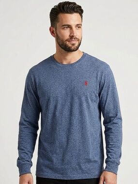 Men’sPolo by Ralph Lauren Long Sleeve Crewneck Tee in Heather Blue size XL